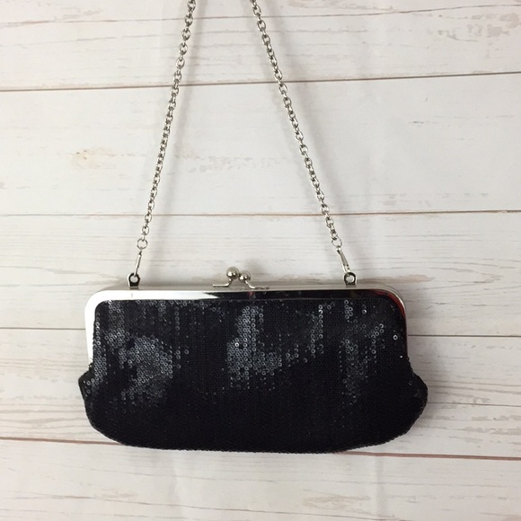 Aldo Black Sequined Handbag Clutch w/Chain strap - Picture 1 of 8
